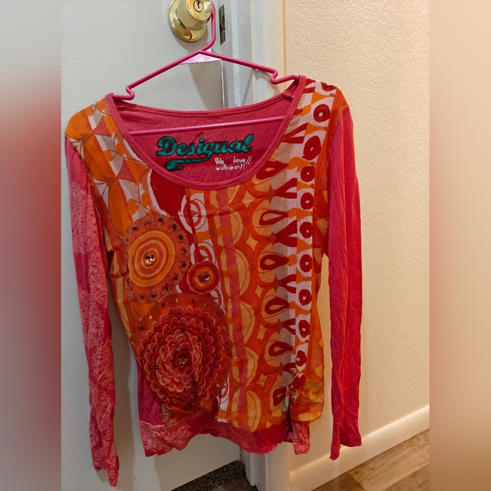 Desigual Pink Long-Sleeve Top Women's S
